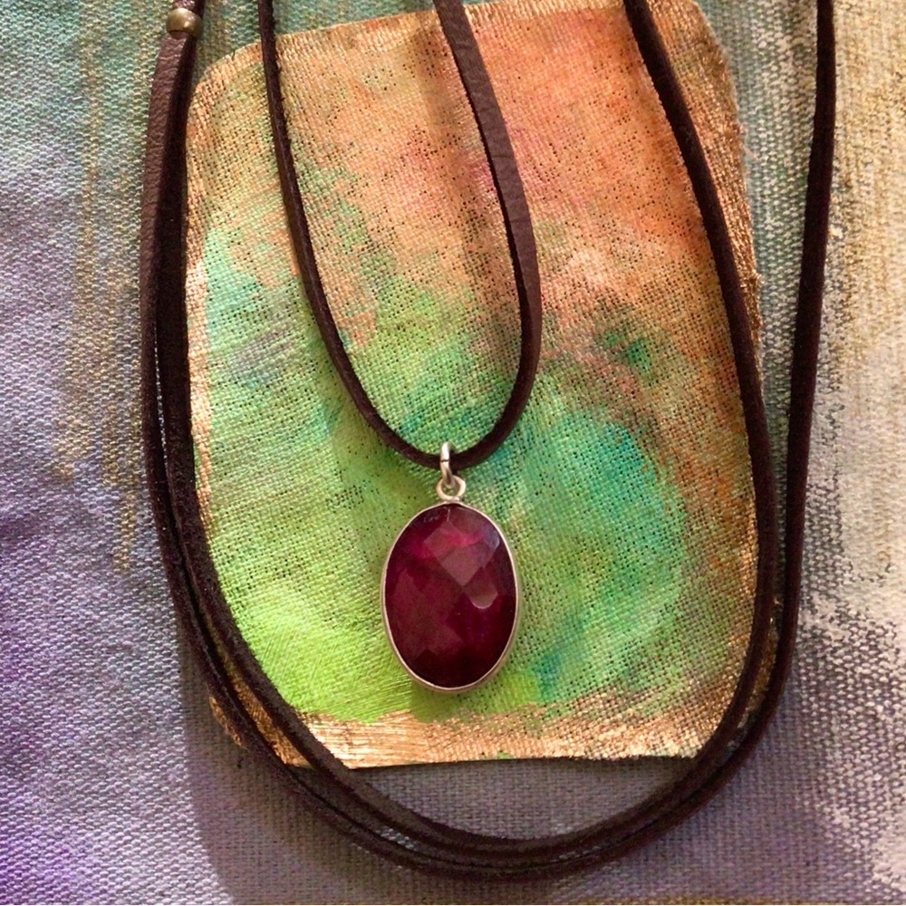 Ruby Silver leather cord necklace Sundance Charm Sale